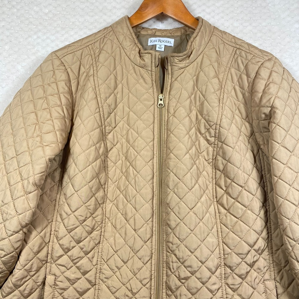Kim Rogers Everyday Quilted Puffer Jacket Coat 1X Tan Mid-Length Lightweight